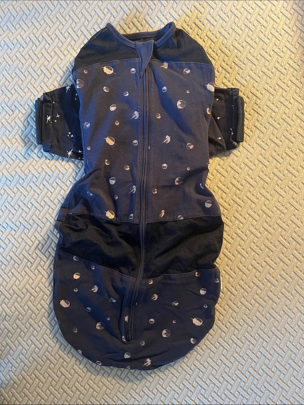Navy Space-Print Baby Sleep Sack with Front Zipper